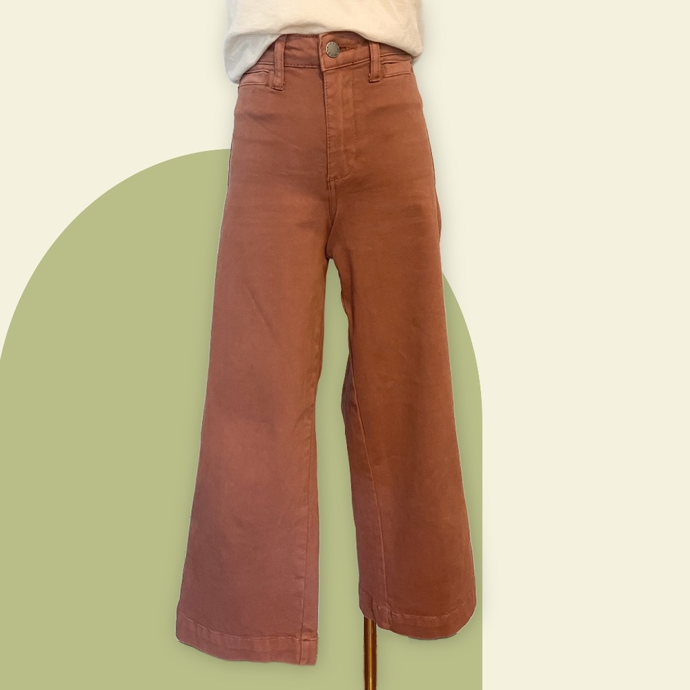 OAT NY High Rise Wide Leg Cropped Pants in Mocha